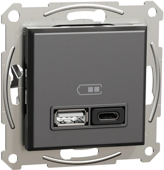 Подвійна USB-розетка Schneider Electric Asfora 3 А A+C 45 Вт Антрацит (EPH2700471)