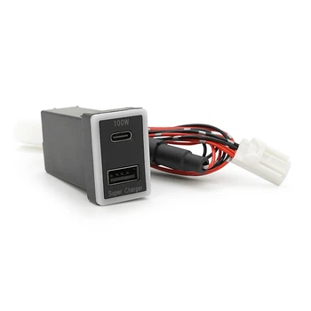 Врізний зарядний пристрій АЗУ Voltronic Type-C 100W USB 30W для автомобіля з LED підсвічуванням та проводами (ЮГ-TH_11C)