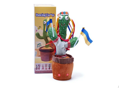 Танцующий поющий кактус Украинка Стефания Dancing Cactus с подсветкой 32 см (Без цензуры) повторюшка и USB