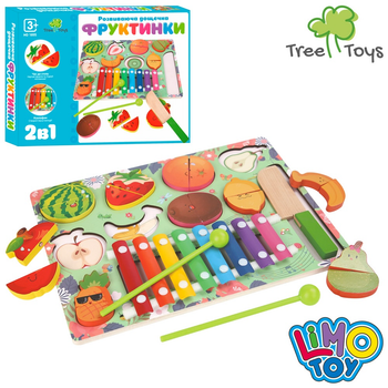 Деревянная игрушка Tree Toys Многофункциональная доска MD 1895, ксилофон, фрукты-пазлы, в коробке