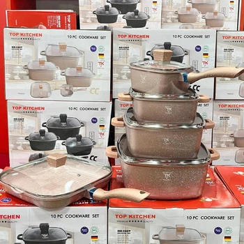 Набір каструль із гранітним антипригарним покриттям Top Kitchen TK-00205, набір посуду 10 предметів кремовий
