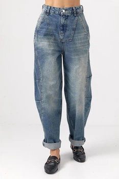Джинсы Baggy с кокеткой и декоративными швами, размер: 34 Синие (00013682)