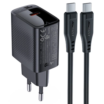 Мережевий зарядний пристрій ACEFAST A82 PD20W GaN single USB-C charger set (P5) (EU) Black (6974316280057)