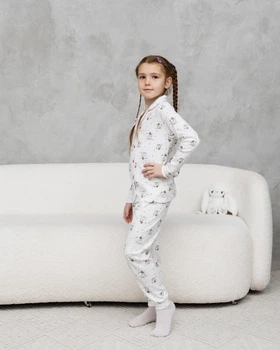 Детская пижама для девочки хлопок Интерлок котики Nicoletta Family look 95230в 8-9 лет 128-134см белый