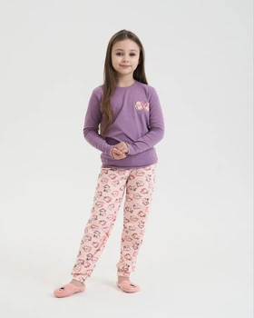 Піжама на дівчинку-підлітка Котики на штанях - Family look мама/дочка Nicoletta 95242k 128-134 см Фіолетовий