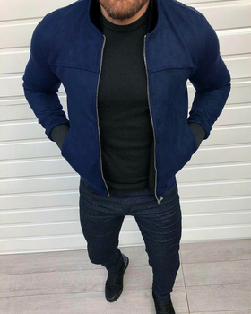 Бомбер демісезонний замш синій L