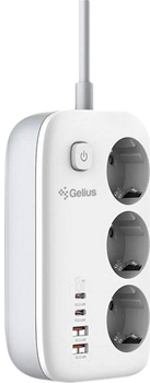 Сетевой фильтр Gelius T-Power (3 220V розетки/ 2 Type-C / 2 USB-A порта) GaN 65W 2 м GP-PS-003 White (2099900994425)