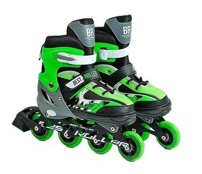 Роликовые коньки раздвижные Best Roller PU светло размер 34-37 стелька 21-23,5 см Black/Green (32944-М)