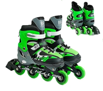 Роликовые коньки раздвижные Best Roller PU светло размер 29-33 стелька 18-20,5 см Black/Green (16540-S)