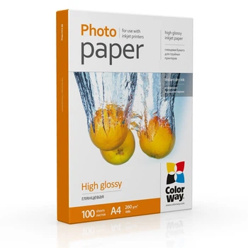 Фотопапір ColorWay глянцевий 260 г/м², A4, 100 л. (PG260100A4)