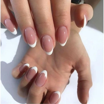 Накладные ногти классический френч, миндаль, короткие, 30 шт