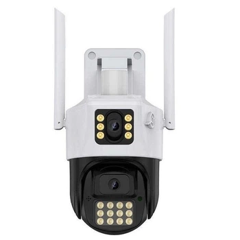 Бездротова WiFi вай фай камера вулична поворотна 2 камери 3mp+3mp IP66 повнокольорове нічне бачення UKC PTZ P12 ICSEE