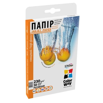 Фотобумага глянцевая COLORWAY 10×15, 230 г/м², 50 шт (PG2300504R)