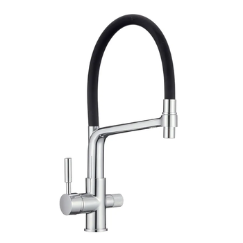 Смеситель для кухни Mixxus Premium BAROLO 021 хром-черный на две воды с гибким изливом (MI5926)