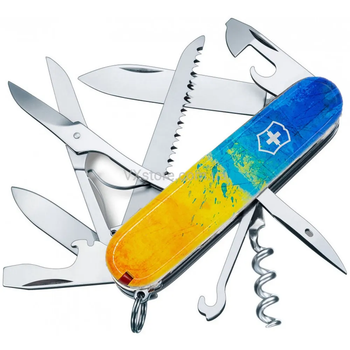 Складной швейцарский нож Victorinox HUNTSMAN UKRAINE 15 функций 91x27x21 мм коробка Blue/Yellow (Vx13713.7_T3100pw)
