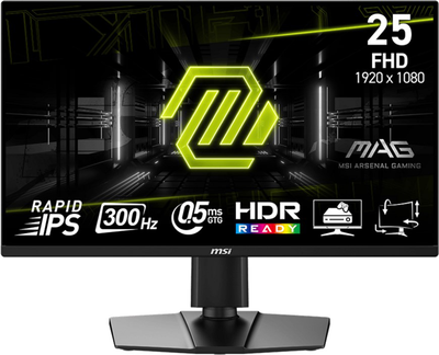 Монитор 24.5" MSI MAG 255PXF -- Rapid IPS FullHD / 300Hz / 0,5 мс GtG / 8-Bit + FRC / FreeSync Premium / AI Vision / HDR Ready / sRGB 120% / Pivot / Built-In Speaker 2W