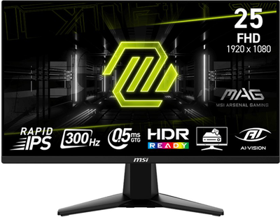 Монітор 24.5" MSI MAG 255XF -- Rapid IPS FullHD / 300Hz / 0,5 мс GtG / 8-Bit + FRC / FreeSync Premium / GameFast Input / AI Vision / HDR Ready / sRGB 120%