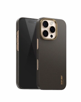 Чехол Blueo Premium Gorilla Plain Weave Air Aramid Fiber Carbon Kelvar Slim (600D) Case with MagSafe для Apple iPhone 15 Pro Max Gold