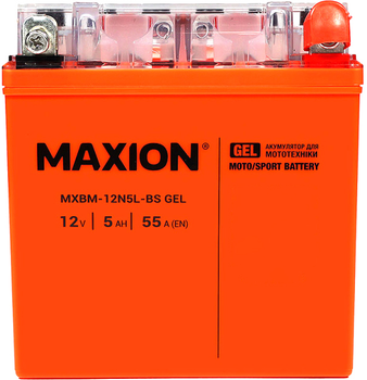 Мото акумулятор Maxion 12N5L-BS GEL 12 В 5 А/год 55 A (4820219072676)