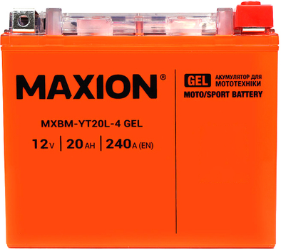Мото аккумулятор Maxion YT20L-4 GEL 12 В 20 А/час 240 A (4820219074168)