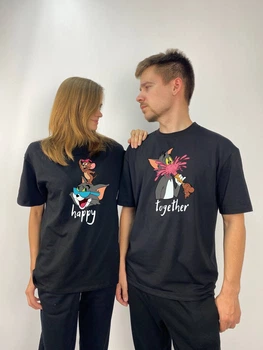 Футболки Оверсайз парні "Том і Джеррі", XL/XXL, ХS/S, чорний (1346)
