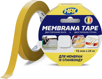 Прозрачная двусторонняя лента HPX MEMBRANA Tape для строительных мембран и нетканых полотен 15 мм х 25 м (MEM1525)
