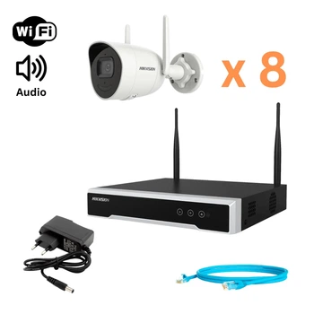 Комплект відеонагляду Hikvision 4Mp-Wi-Fi-DS-2CV2041G2-IDW на 8 бездротових циліндричних камер зі звуком