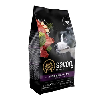 Сухой корм для собак Savory Medium Breed Fresh 3 кг - индейка и ягненок
