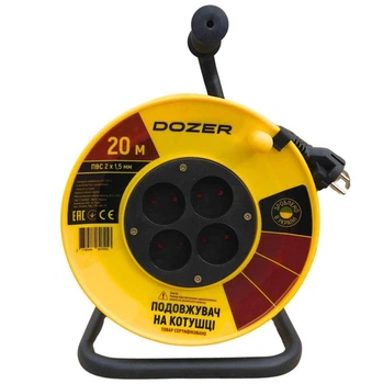 Удлиннитель на котушке DOZER 20м (2*1,5мм) 4 розетки