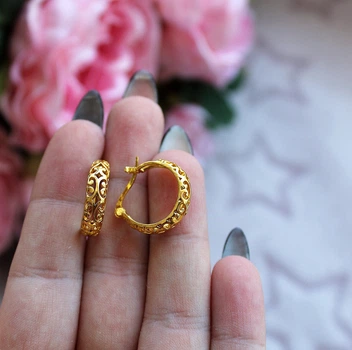 Сережки женские кольца из нержавеющей стали , ажурные, цвет золото
