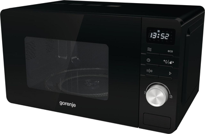 Мікрохвильова піч Gorenje MO20A3B Black, 800W, 20 л, звичайна (соло), 5 рівнів потужності, керування механічне, захист від дітей