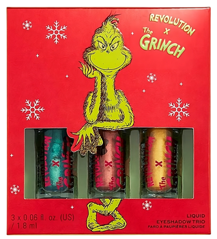 Zestaw Makeup Revolution The Grinch Cień do powiek w płynie Zielony 1.8 ml + Cień do powiek w płynie Czerwony 1.8 ml + Cień do powiek w płynie Żółty 1.8 ml (5057566633925)