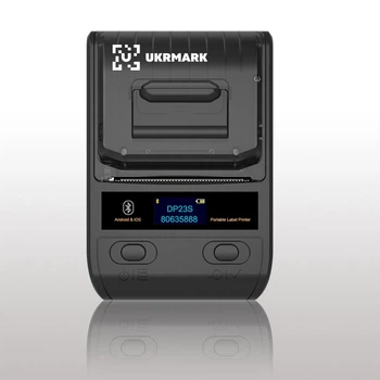 Портативный термопринтер UKRMARK DP23BK, USB/Bluetooth, рулоны 15-58 мм, для чеков/этикеток, черный, печать на термобумаге и полимерных этикетках