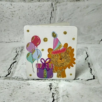 Открытка мини подарочная Happy birthday с блестками 7,1х8,2 см 5504-32