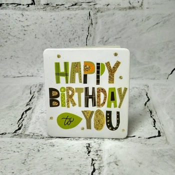Открытка мини подарочная Happy birthday с блестками 7,1х8,2 см 5504-31