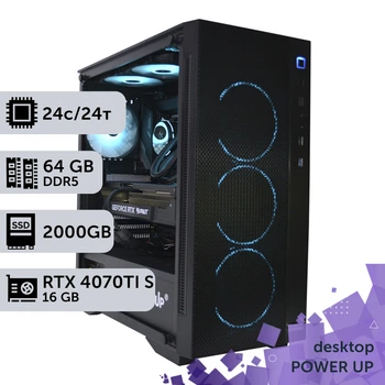 Робоча станція PowerUp Desktop #533 Core Ultra 9 285K/64 GB/SSD 2TB/GeForce RTX 4070Ti Super 16GB для 3D моделювання відеомонтажу рендерингу для інженерів та архітекторів