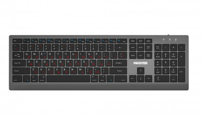 Бездротова клавіатура Maxxter KBW-01G-UA, з акумулятором, безшумна, сіра з чорним