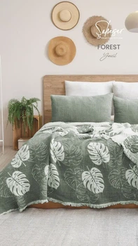 Муслінове покривало Saheser Forest Yesil 220х240 см+2 наволочки 50х70 см