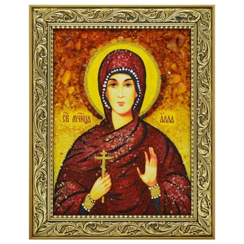 Икона "Святая мученица Алла" янтарная 15х20