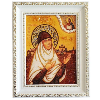 Икона "Святая блаженная Екатерина Пюхтицкая" янтарная 15х20