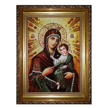 Икона "Богородица Смоленская" янтарная 15х20