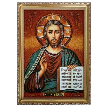 Икона "Иисус Христос Спаситель" янтарная 15х20