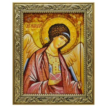 Икона "Архангел Михаил" поясная янтарная 15х20