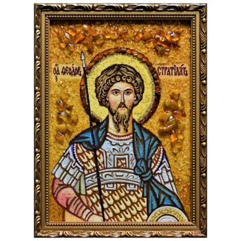 Икона "Святой Феодор" янтарная 15х20