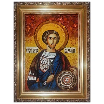 Икона "Святой мученик Валерий" янтарная 15х20