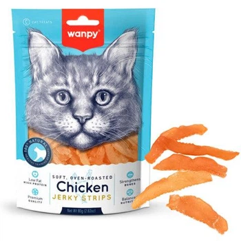 Лакомство Wanpy Soft Chicken Jerky Strips - вяленые полоски для кошек, из филе курицы 80 г (6927749811299)
