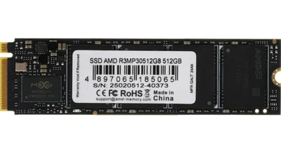 SSD накопитель amd r3 512Gb pci-e 3.0 x4 m.2 2280 3d tlc (r3mp30512g8)
