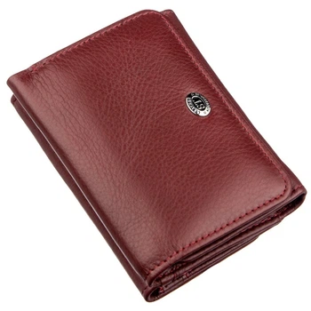 Женский компактный бумажник на кнопке из натуральной кожи ST Leather темно-красный (bg188fash85)