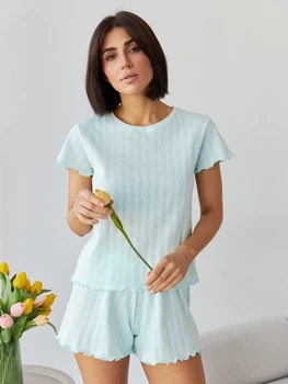 Пижама (футболка + шорты) женская больших размеров хлопковая BARWA garments 0355/356 XL Мятная (2113553564139)