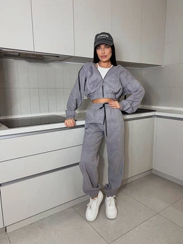 Жіночий вельветовий костюм на блискавці Uaclothes 42-44 Сірий (like31430-116381349)